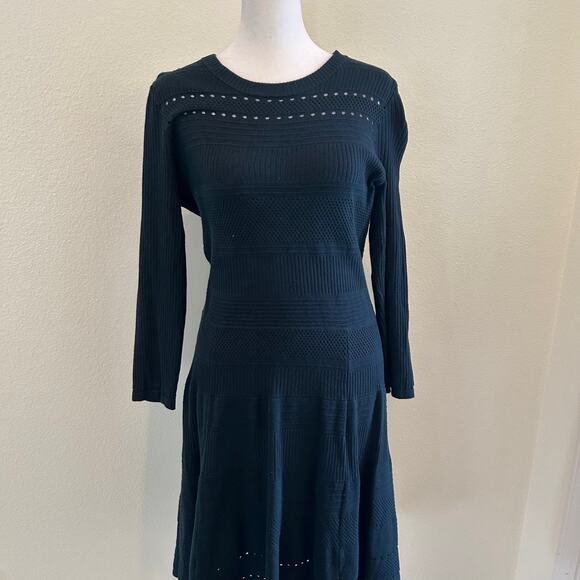 Eliza J Knit Dress Midi Fit & Flare Sweater Dark Green Zip Back Classic Office - Picture 4 of 11